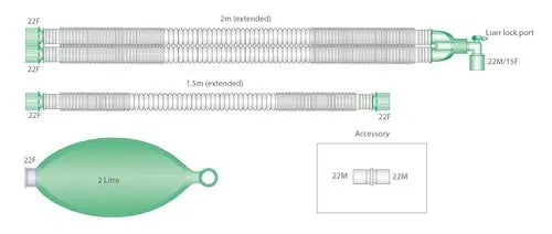 CIRCUITO DE ANESTESIA ADULTO COMPACTO CON BOLSA DE VENTILACION DE 2L, CODO CON PUERTO LUERLOCK, FILTRO Y EXTENSION