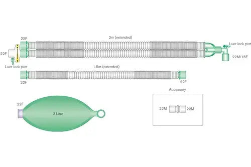 CIRCUITO DE ANESTESIA ADULTO COMPACTO CON BOLSA DE VENTILACION DE 3L, CODO CON PUERTO LUERLOCK, FILTRO Y EXTENSION